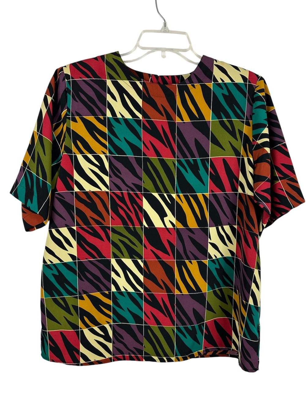 Vintage Yves St Clair Blouse Korean Made Colorblock Animal Print Top Size 14